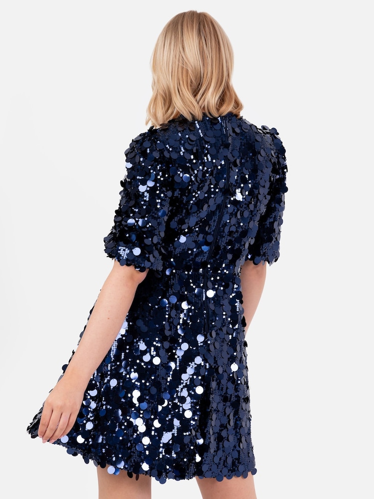 Lovedrobe Blue Puff Sleeve Sequin Mini Dress - Image 6 of 6