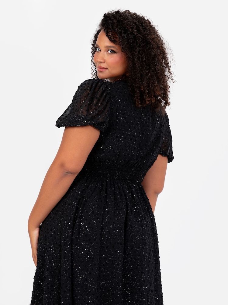 Lovedrobe Schwarzes Midikleid mit Metallic-Tupfen und Spitzenbesatz - Bild 6 von 6 Lovedrobe Schwarzes Midikleid mit Metallic-Tupfen und Spitzenbesatz - Bild 6 von 6
