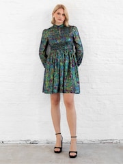 Lovedrobe Mini Metallic Plisse Keyhole Detail Black Dress - Image 1 of 6