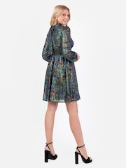 Lovedrobe Mini Metallic Plisse Keyhole Detail Black Dress - Image 2 of 6