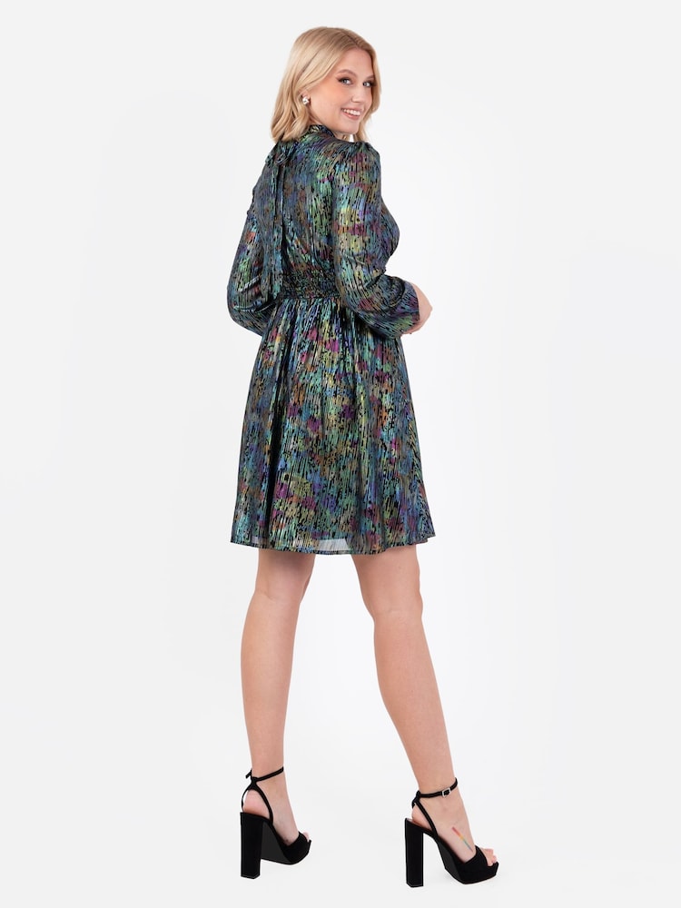 Lovedrobe Mini Metallic Plisse Keyhole Detail Black Dress - Image 2 of 6