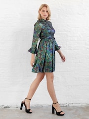 Lovedrobe Mini Metallic Plisse Keyhole Detail Black Dress - Image 4 of 6