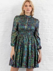Lovedrobe Mini Metallic Plisse Keyhole Detail Black Dress - Image 5 of 6