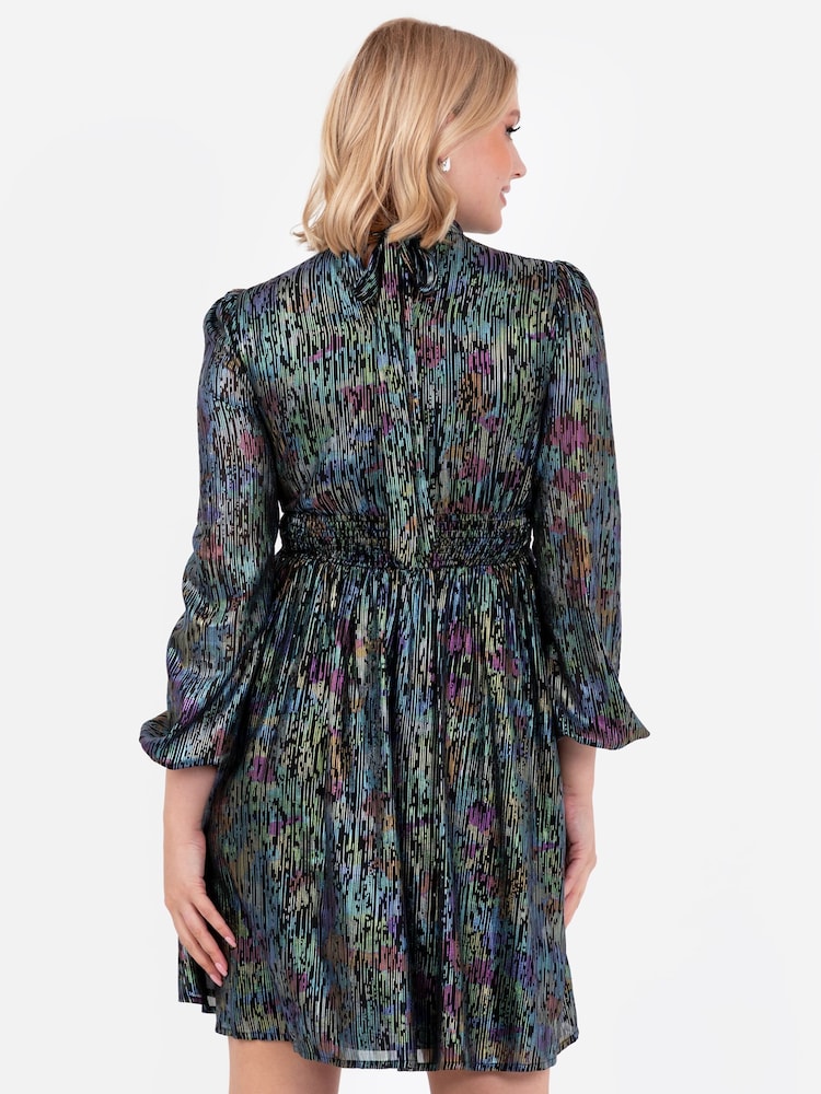 Lovedrobe Mini Metallic Plisse Keyhole Detail Black Dress - Image 6 of 6