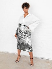 Lovedrobe Metallic Ombre Disc Sequin Midi Skirt - Image 2 of 6