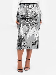 Lovedrobe Metallic Ombre Disc Sequin Midi Skirt - Image 3 of 6