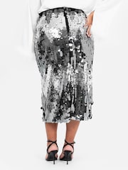 Lovedrobe Metallic Ombre Disc Sequin Midi Skirt - Image 4 of 6