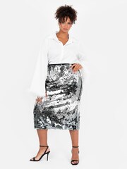Lovedrobe Metallic Ombre Disc Sequin Midi Skirt - Image 5 of 6