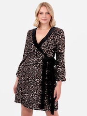 Lovedrobe Trim Tinsel Sequin Wrap Mini Black Dress - Image 3 of 6