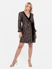 Lovedrobe Trim Tinsel Sequin Wrap Mini Black Dress - Image 4 of 6