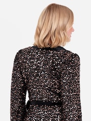 Lovedrobe Trim Tinsel Sequin Wrap Mini Black Dress - Image 6 of 6