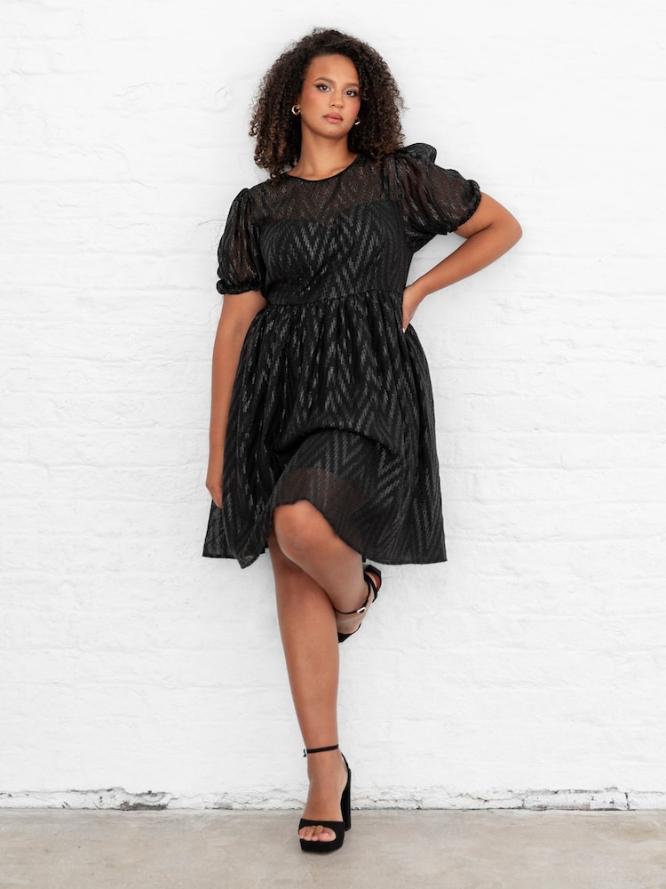 Lovedrobe Zig-Zag Burnout Mini Black Dress - Image 1 of 6