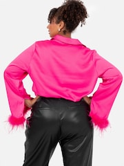 Lovedrobe Satin Shirt With Feather Trim Split Cuff - Image 2 of 6