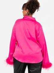 Lovedrobe Satin Shirt With Feather Trim Split Cuff - Image 4 of 6