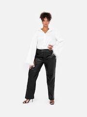 Lovedrobe Satin Shirt With Feather Trim Split Cuff - Image 1 of 6