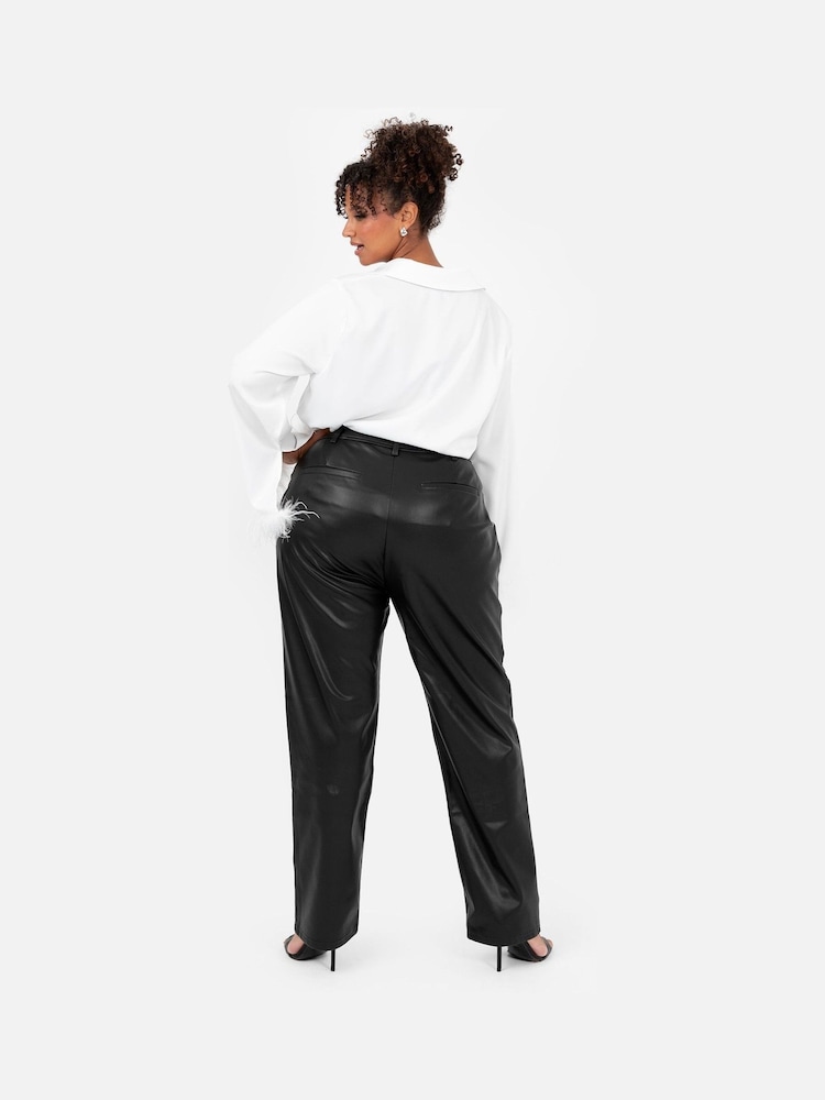 Lovedrobe Satin Shirt With Feather Trim Split Cuff - Image 2 of 6