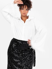 Lovedrobe Satin Shirt With Feather Trim Split Cuff - Image 3 of 6
