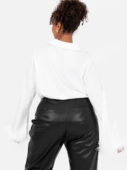 Lovedrobe Satin Shirt With Feather Trim Split Cuff - Image 4 of 6