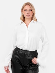 Lovedrobe Satin Shirt With Feather Trim Split Cuff - Image 1 of 6