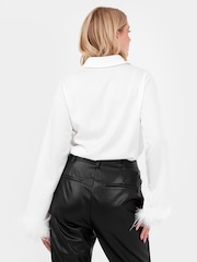Lovedrobe Satin Shirt With Feather Trim Split Cuff - Image 2 of 6