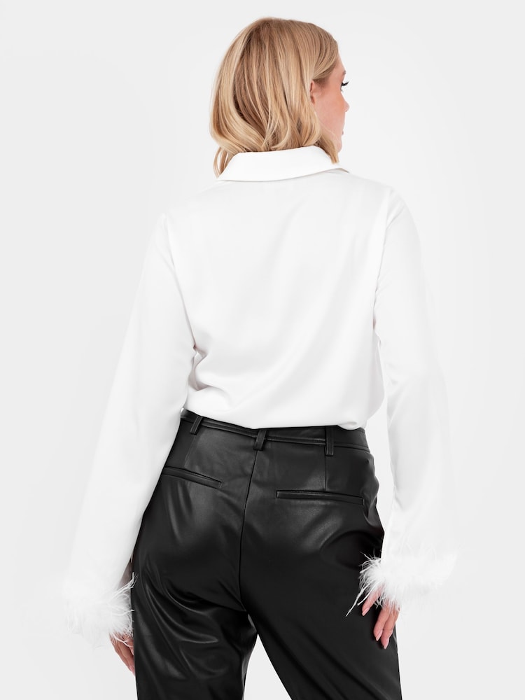 Lovedrobe Satin Shirt With Feather Trim Split Cuff - Image 2 of 6