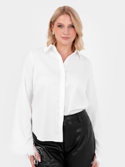 Lovedrobe Satin Shirt With Feather Trim Split Cuff - Image 3 of 6