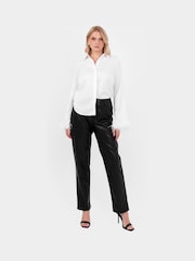 Lovedrobe Satin Shirt With Feather Trim Split Cuff - Image 4 of 6