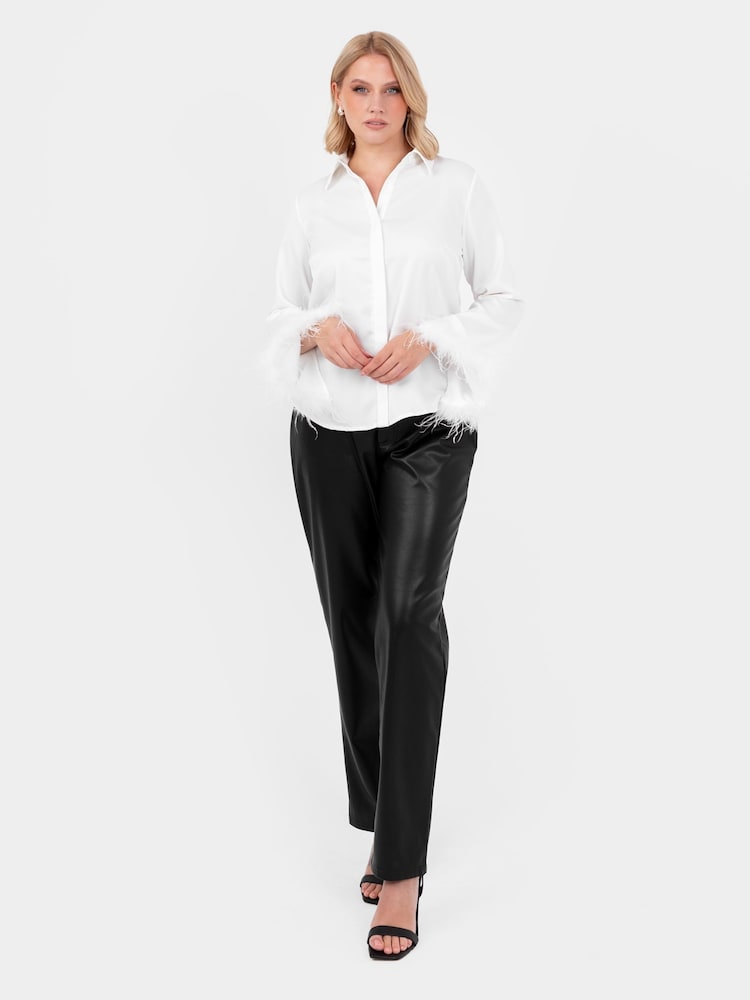 Lovedrobe Satin Shirt With Feather Trim Split Cuff - Image 6 of 6