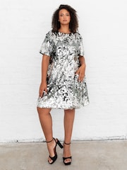 Lovedrobe Metallic Ombre Sequin T-Shirt Shape Swing Dress - Image 1 of 6