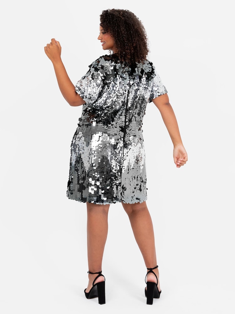 Lovedrobe Metallic Ombre Sequin T-Shirt Shape Swing Dress - Image 2 of 6