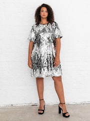 Lovedrobe Metallic Ombre Sequin T-Shirt Shape Swing Dress - Image 3 of 6