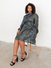 Lovedrobe Mini Metallic Plisse Keyhole Detail Black Dress - Image 1 of 6