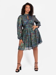 Lovedrobe Mini Metallic Plisse Keyhole Detail Black Dress - Image 2 of 6