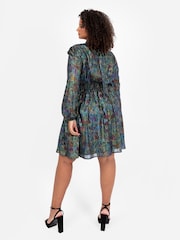 Lovedrobe Mini Metallic Plisse Keyhole Detail Black Dress - Image 3 of 6