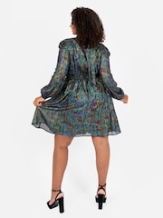 Lovedrobe Mini Metallic Plisse Keyhole Detail Black Dress - Image 4 of 6