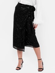 Lovedrobe Functional Wrap Sequin Black Midi Skirt - Image 1 of 6