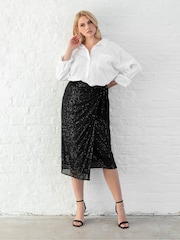 Lovedrobe Functional Wrap Sequin Black Midi Skirt - Image 2 of 6
