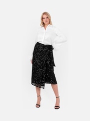 Lovedrobe Functional Wrap Sequin Black Midi Skirt - Image 3 of 6