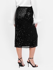Lovedrobe Functional Wrap Sequin Black Midi Skirt - Image 4 of 6