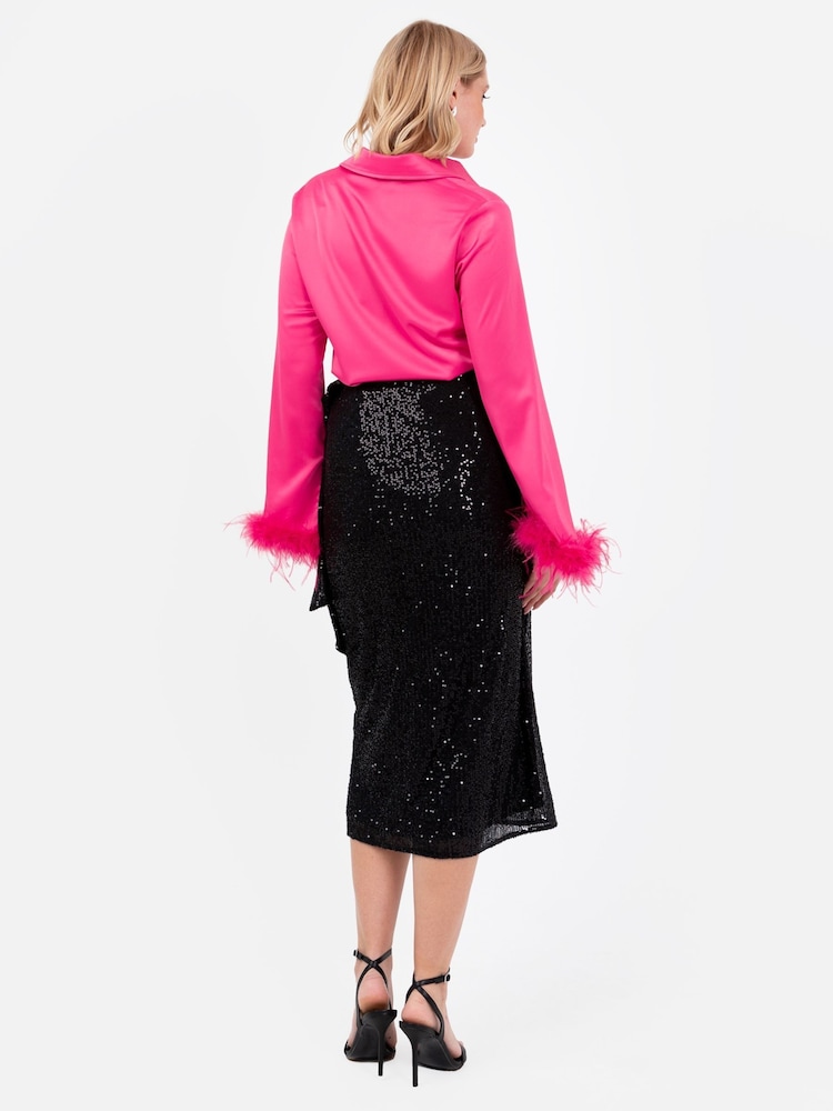 Lovedrobe Functional Wrap Sequin Black Midi Skirt - Image 6 of 6