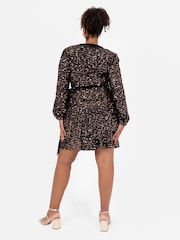 Lovedrobe Trim Tinsel Sequin Wrap Mini Black Dress - Image 2 of 6