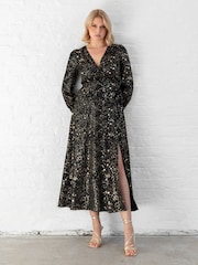 Lovedrobe Wrap Front Long Sleeve Midaxi Black Dress - Image 1 of 6