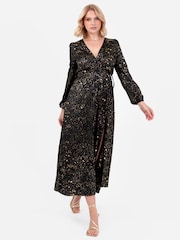 Lovedrobe Wrap Front Long Sleeve Midaxi Black Dress - Image 2 of 6