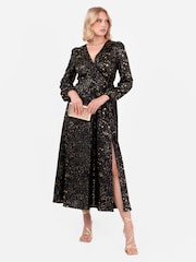 Lovedrobe Wrap Front Long Sleeve Midaxi Black Dress - Image 4 of 6