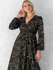 Lovedrobe Wrap Front Long Sleeve Midaxi Black Dress - Image 5 of 6