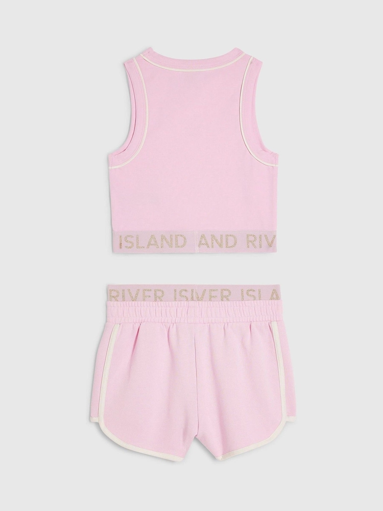 River Island Pink Logo Waistband Tank & Short Set - Image 2 of 4 River Island Pink Logo Waistband Tank & Short Set - Image 2 of 4