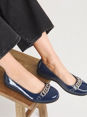 JD Williams Blue Snaffle Trim Ballerinas in Extra Wide Fit - Image 1 of 4