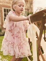 Pink 3D Floral Organza Party Dress (3-16yrs) - Image 2 of 4