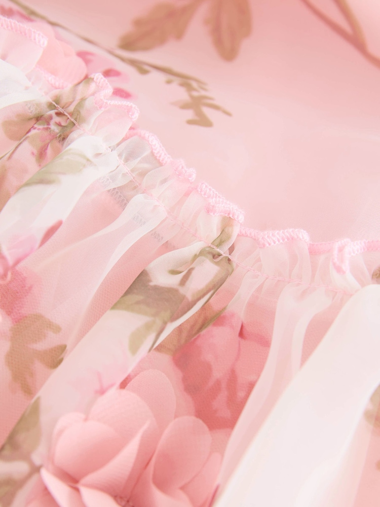 Rosa - 3D Blomstrete Organza Festkjoler (3-16år) - Bilde 7 av 7