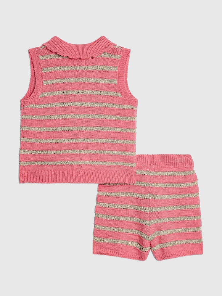 River Island Pink Stripe Button Waistcoat & Short Set - Image 2 of 5 River Island Pink Stripe Button Waistcoat & Short Set - Image 2 of 5